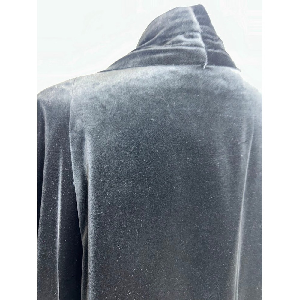Vintage Velvet Duster Coat Black Long Shawl Collar Open Front Cuffed Lined L/XL - Picture 6 of 10